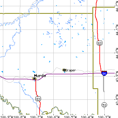 Zip code 57531 close-up map
