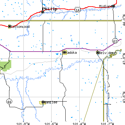 Zip code 57543 close-up map