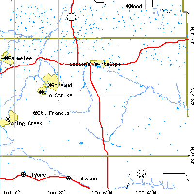 Zip code 57555 close-up map
