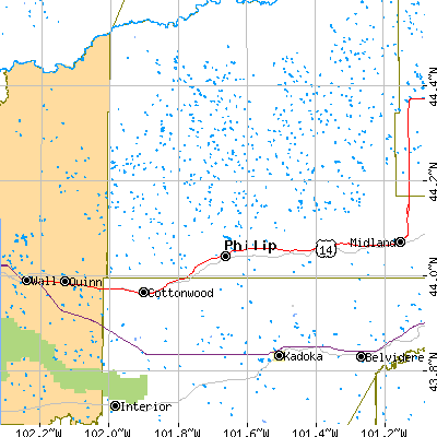 Zip code 57567 close-up map