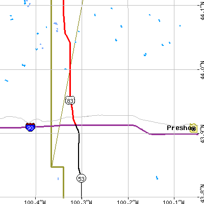 Zip code 57576 close-up map