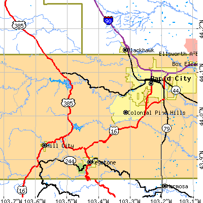 Zip code 57702 close-up map