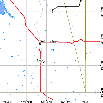 Zip code 57763 close-up map