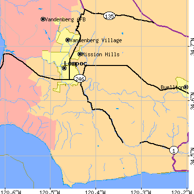 Zip code 93436 close-up map