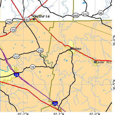Zip code 37010 close-up map