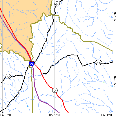 Zip code 37018 close-up map