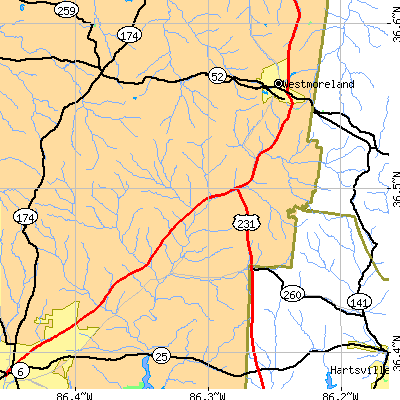 Zip code 37022 close-up map