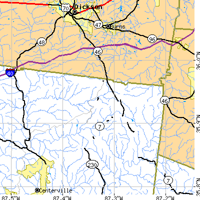 Zip code 37025 close-up map