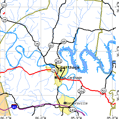 Zip code 37030 close-up map