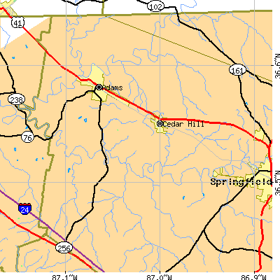 Zip code 37032 close-up map