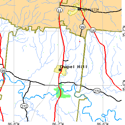 Zip code 37034 close-up map