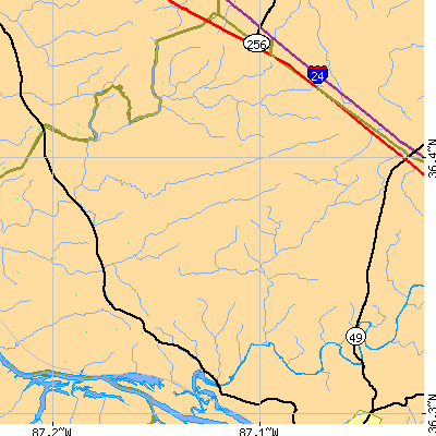 Zip code 37035 close-up map