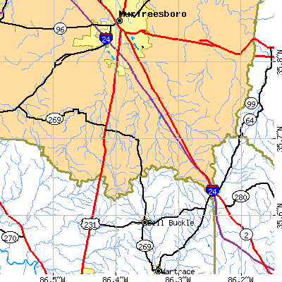 Zip code 37037 close-up map