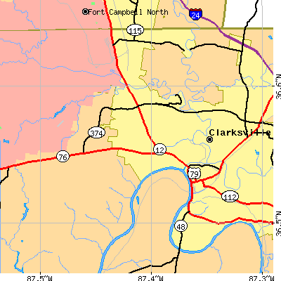Zip code 37042 close-up map