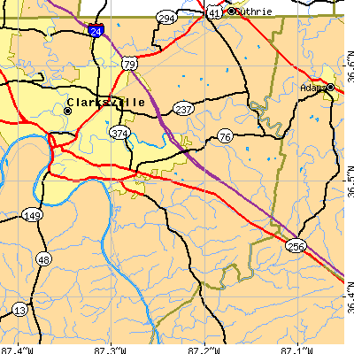 Zip code 37043 close-up map