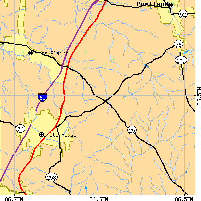 Zip code 37048 close-up map