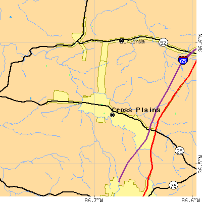 Zip code 37049 close-up map