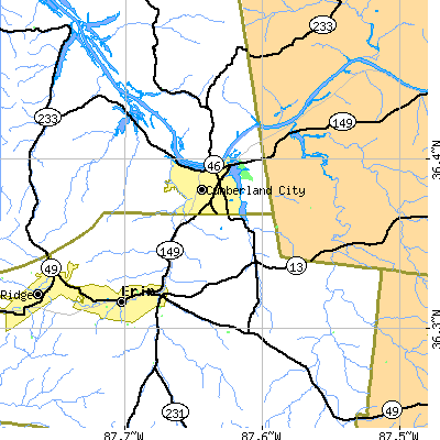 Zip code 37050 close-up map