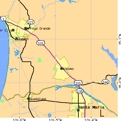 Zip code 93444 close-up map