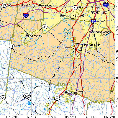 Zip code 37064 close-up map