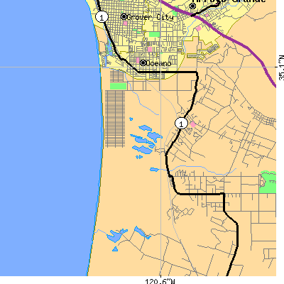Zip code 93445 close-up map