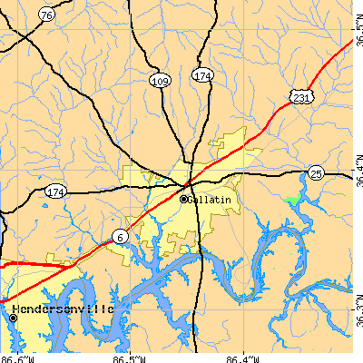 Zip code 37066 close-up map