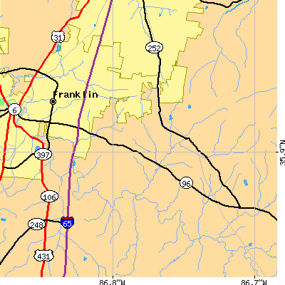 Zip code 37067 close-up map