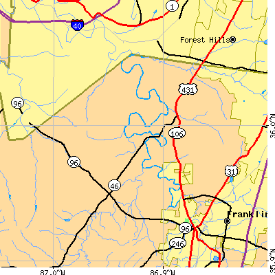 Zip code 37069 close-up map
