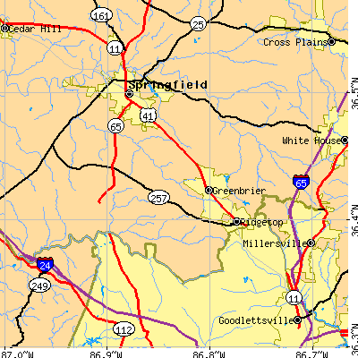 Zip code 37073 close-up map