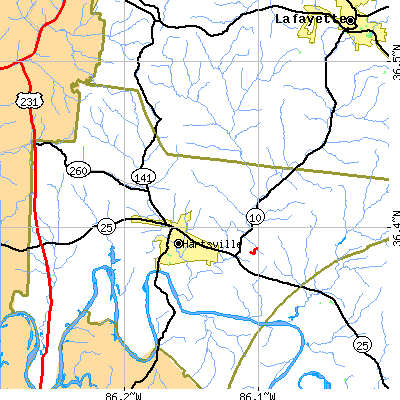Zip code 37074 close-up map