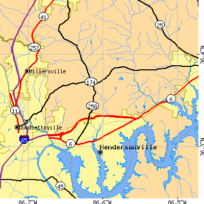 Zip code 37075 close-up map