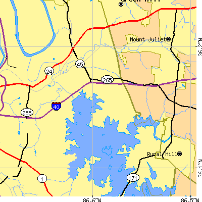 Zip code 37076 close-up map