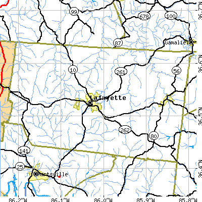 Zip code 37083 close-up map