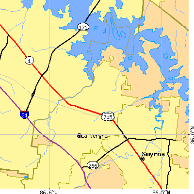 Zip code 37086 close-up map
