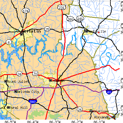 Zip code 37087 close-up map
