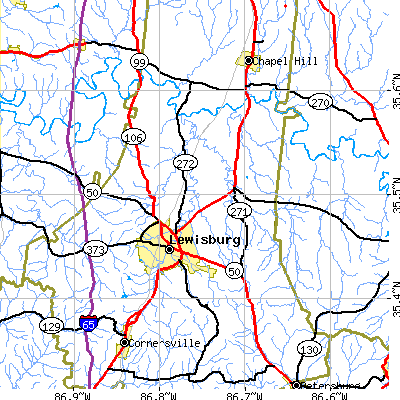 Zip code 37091 close-up map