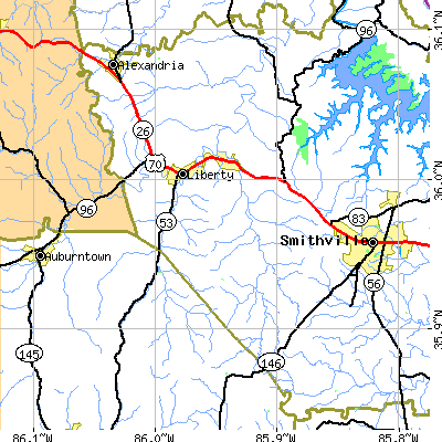 Zip code 37095 close-up map