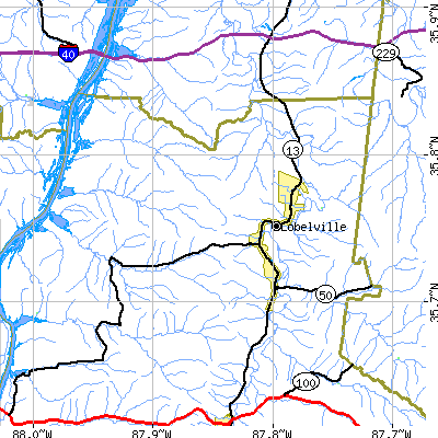 Zip code 37097 close-up map