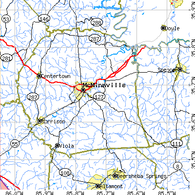 Zip code 37110 close-up map