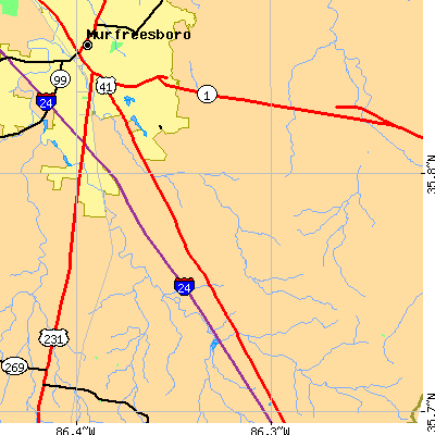 Zip code 37127 close-up map