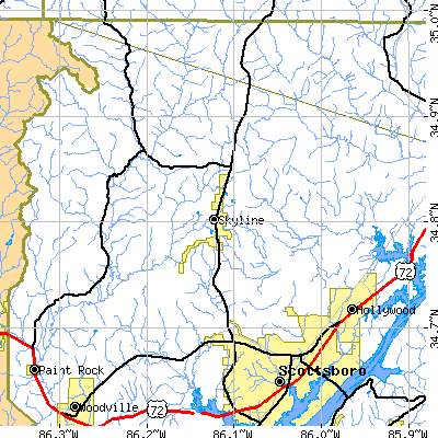 Zip code 35768 close-up map