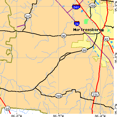 Zip code 37128 close-up map