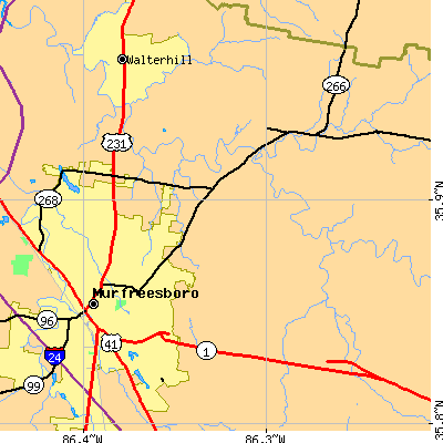 Zip code 37130 close-up map