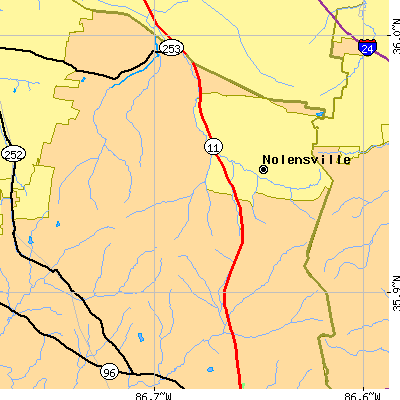 Zip code 37135 close-up map