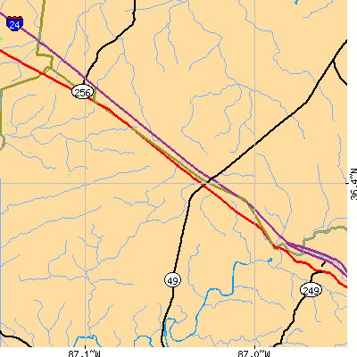 Zip code 37146 close-up map