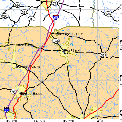 Zip code 37148 close-up map