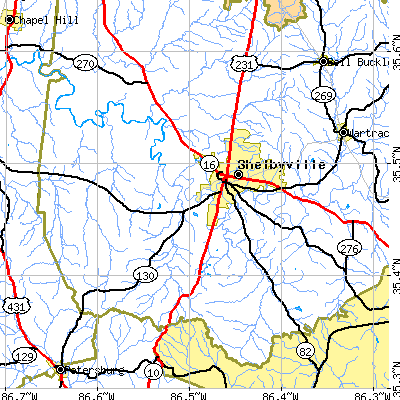 Zip code 37160 close-up map
