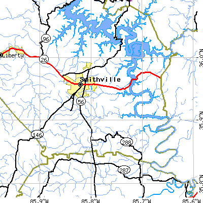 Zip code 37166 close-up map