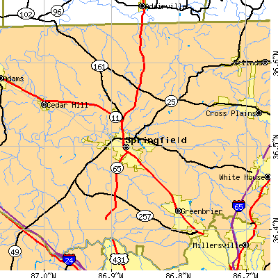 Zip code 37172 close-up map