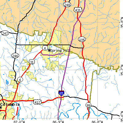 Zip code 37174 close-up map